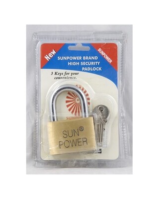 Sunpower 60MM brass padlock short shackle with brass core and three keys in blister packing PDL-02-60S
