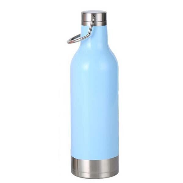 Berger aluminium water bottle with carabiner blue silver top &amp; bottom   BL-6057-SKBE