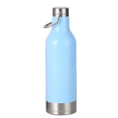 Berger aluminium water bottle with carabiner blue silver top & bottom BL-6057-SKBE