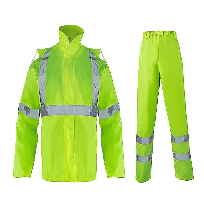 Reflective rain wear 2 piece with reflective stripes jacket and pant XL Fluorescent green 2 PIECE RAIN WEAR WITH REFLECTIVE  RF10-GN