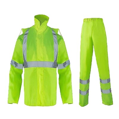 Reflective rain wear 2 piece with reflective stripes jacket and pant XL Fluorescent green 2 PIECE RAIN WEAR WITH REFLECTIVE RF10-GN