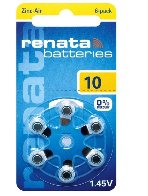 Renata Hearing Aid Battery ZA10 6pcs on card