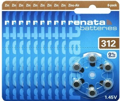 Renata Batteries Hearing Aid Battery ZA312 6pcs pack