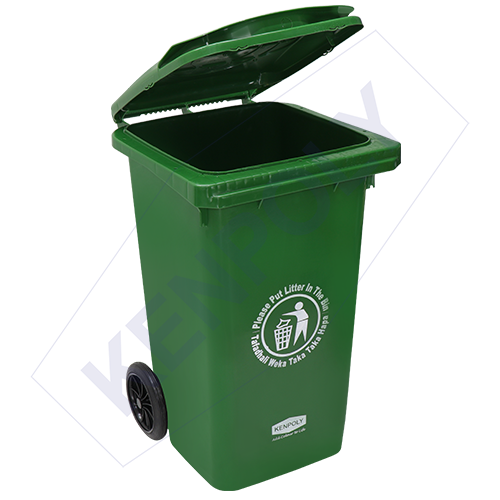 Kenpoly Trash Bin with Wheels 100L - Green, Effortless Waste Management Solution