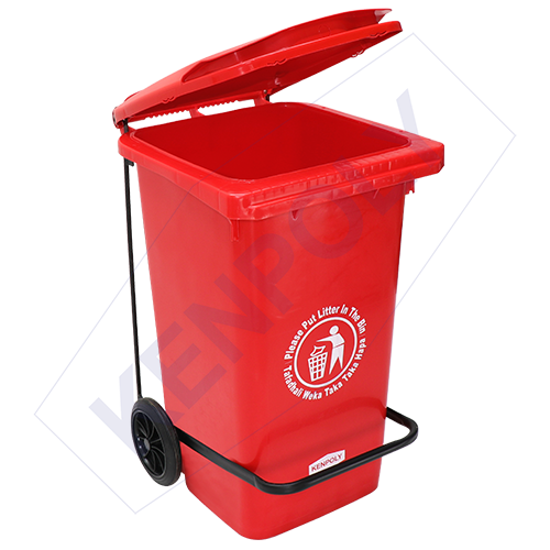 Kenpoly Heavy duty pedal bin with wheels 100litres RED