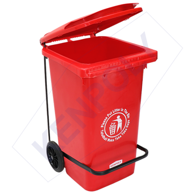Kenpoly Heavy duty pedal bin with wheels 100litres RED