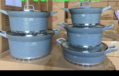 Sundabest 10 Pcs granite coated Cooking Set in a gift box. GREY