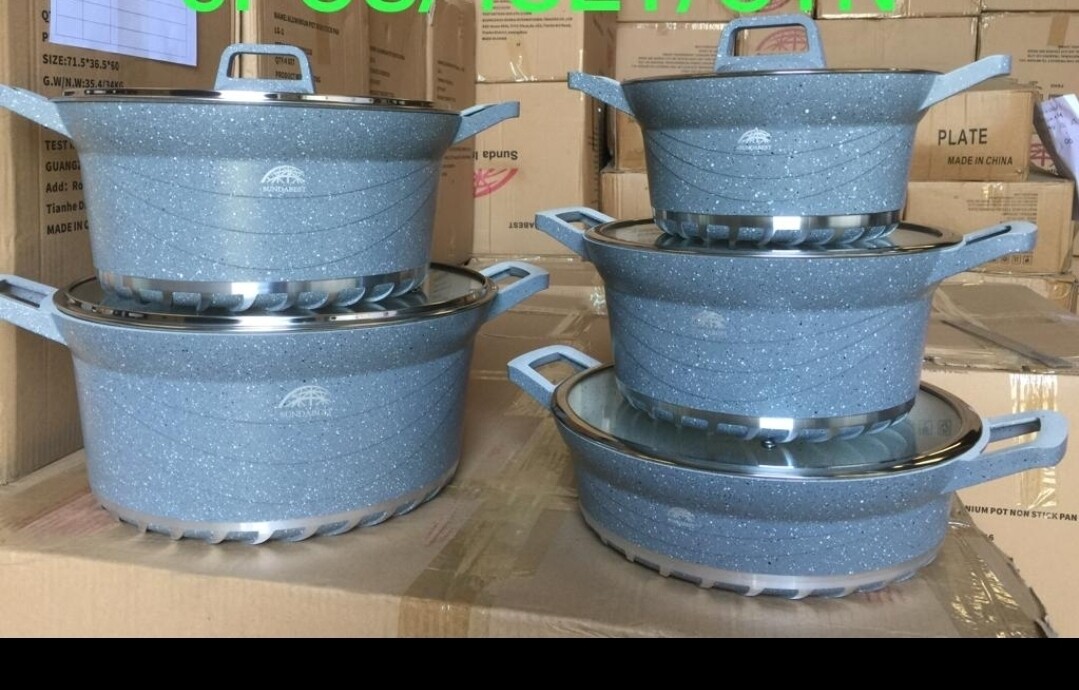 Sundabest 10 Pcs granite coated Cooking Set in a gift box. GREY