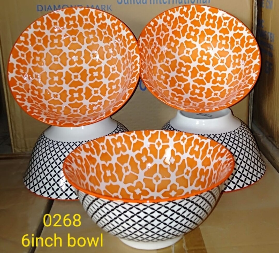 Porcelain Bowl 1 pc 6inch for Cereal, Soup, Pasta Bowl, Set of 6, Colorful Sunda 0268 6inch bowls 6pcs set. ceramic