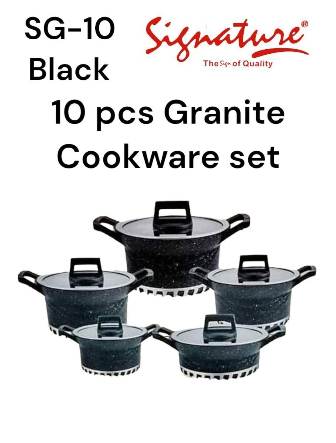 Signature 10pcs granite cookware set black SG-10