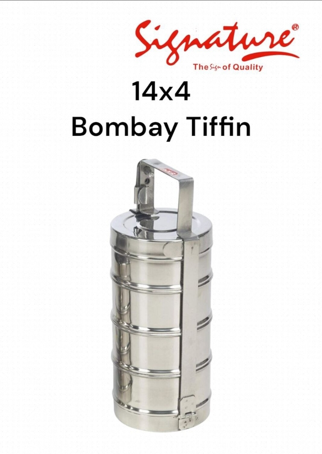 Signature Tiffin 4 compartments Stainless Steel Lunch Box (Tin Khan) Stainless Steel 4 Tier Lunch/Tiffin Box, Medium Size
