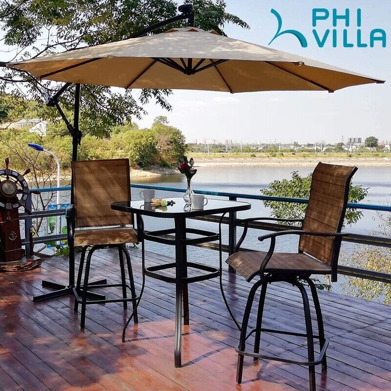 PHI VILLA 10Ft Patio Gazebo Umbrella Solar LED Cantilever - Beige #KST-902282