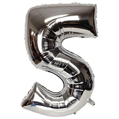 Foil balloon 30" (76cm) no. 5 silver #BK