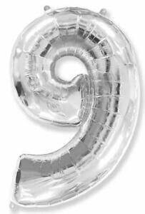 Foil balloon 30" (76cm) Birthday celebration no. 9 silver #BK