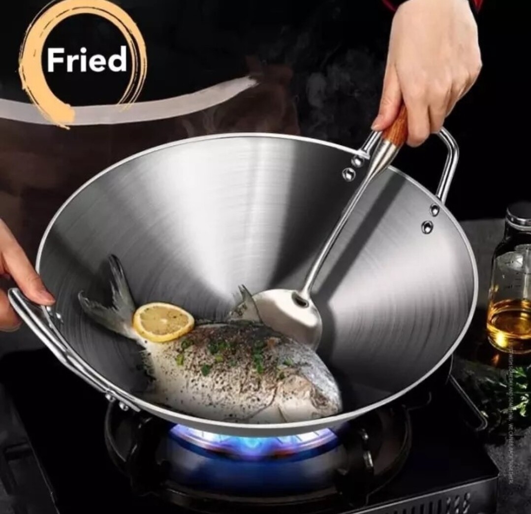 Thickened heavy gauge aluminum two sided-handle wok frying pan 36cm