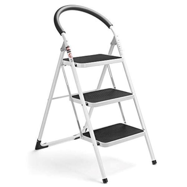 Sunpower Round Handle Metal Ladder 3 Steps Height 105cm YB-203A Black &amp; White