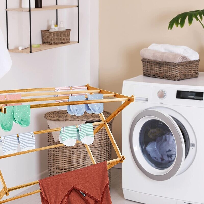 Portable Clothes Drying RACK SIZE H4Ft W2.5Ft 7 Pipes Portable Wooden