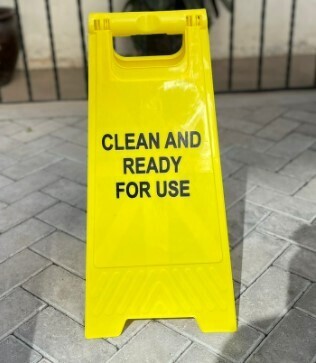 Caution Foldable safety sign Yellow CLEAN &amp; READY FOR USE  2X1
