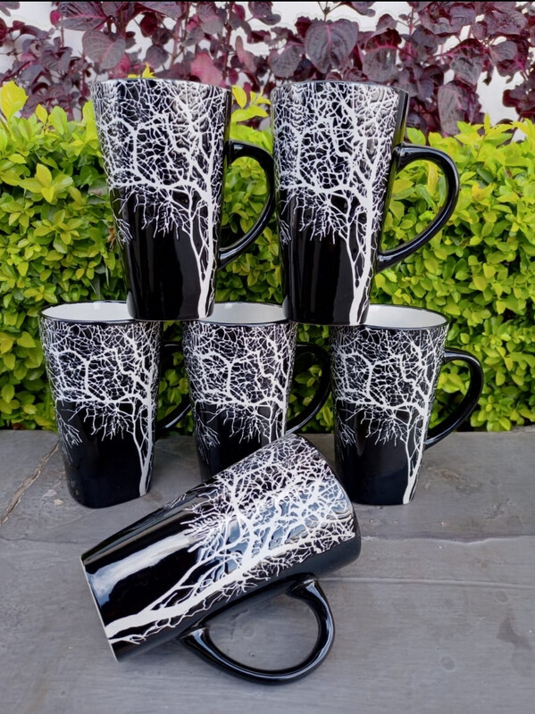 Ceramic big coffee mugs 6pcs black The Tree Mug