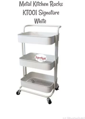 Signature Kitchen rack metal rack with handle and wheels KT001 white