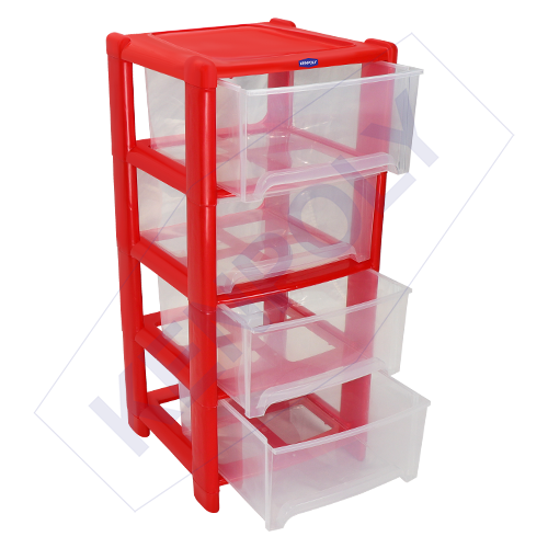 Kenpoly Small Multi-Store-4 Stack drawer H840 x W380 x L380 mm.  RED