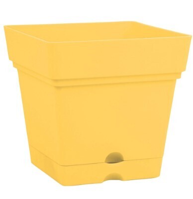 Mintra Large square planter with wheels &amp; water reserve 38cm Mustard