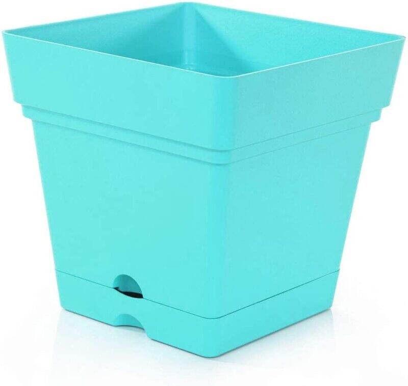 Mintra Large square planter with wheels &amp; water reserve 38cm Teal