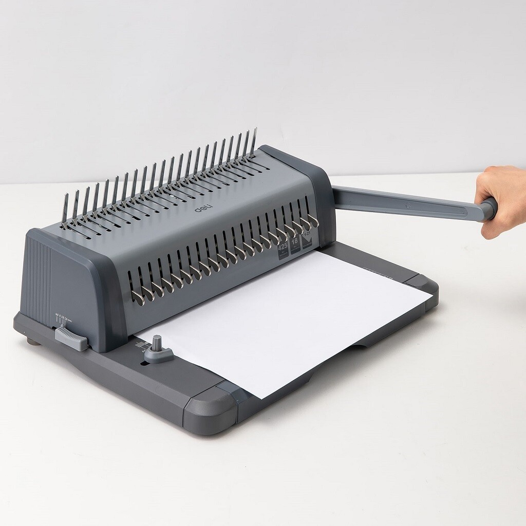 DELI E3872 Binding Machine - Steel Construction, Punch Capacity 15 Sheets, Bind Capacity 425 Sheets