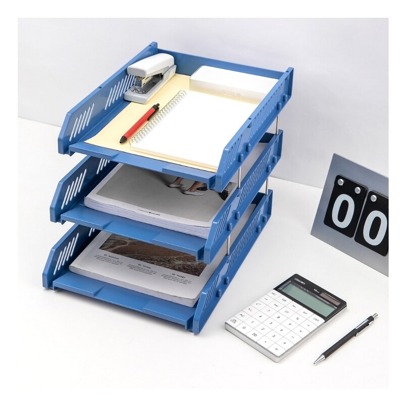 DELI Triple Threat Desk Organizer | 3-Tier Tray, Blue (E9209)