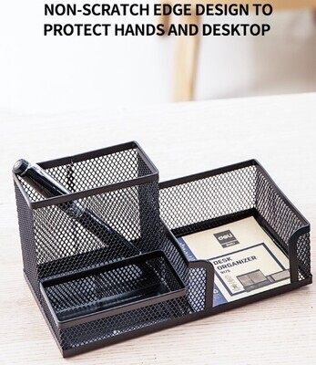 DELI Mesh Desk Organizer | 3 Compartments, Black (E9175)