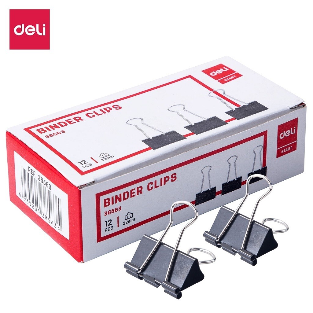 DELI E38563 BINDER CLIPS 32MM (1 dozen)