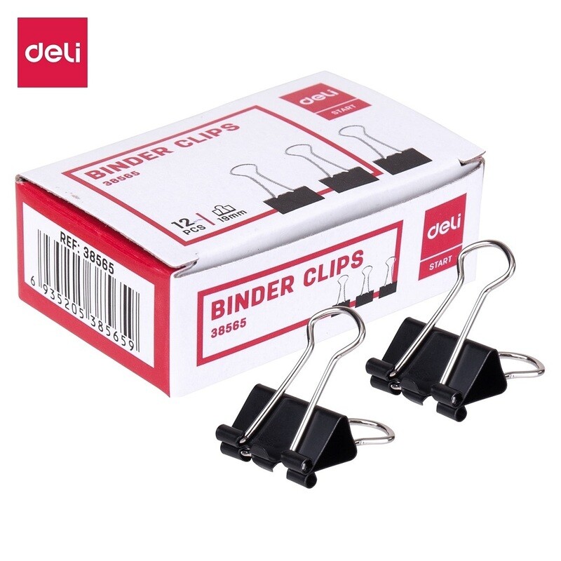 DELI E38565 BINDER CLIPS 19MM (1 dozen)