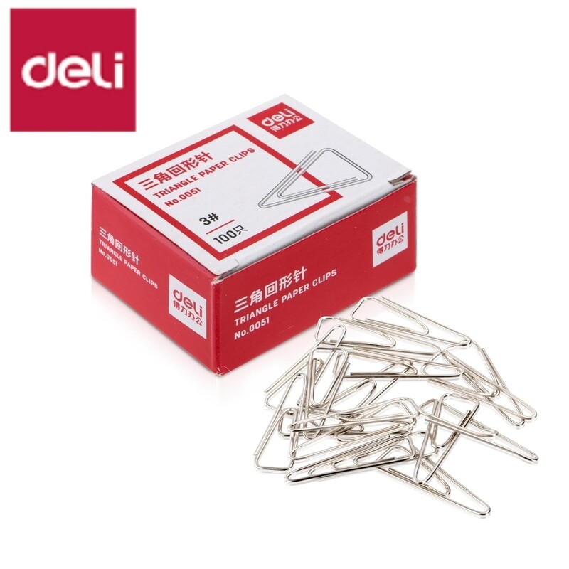 DELI #0051 TRIANGLE SILVER PAPER CLIPS 29MM 100's