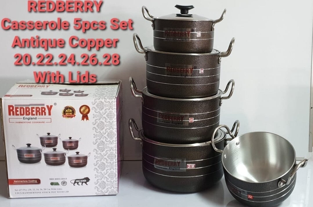 Redberry cookware 5pcs aluminium casseroles with lids. Antique copper