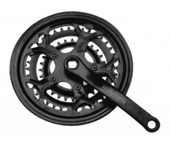 Bicycle Chainwheel &amp; Crank, Steel Black With Plastic Back Guard 28/38/48T CWC-007-283848