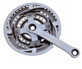 Bicycle Chainwheel &amp; Crank - Grey Plastic Coated 28/38/48T - Essential Bicycle Spares