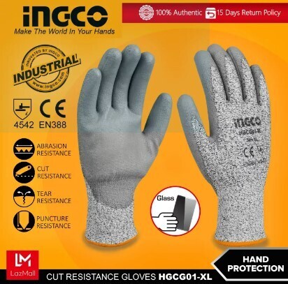 Ingco HGCG01-XL Cut Resistance, Abrasion, Tear and Puncture Resistance Rubber Gloves with PU Coated Palm IHT