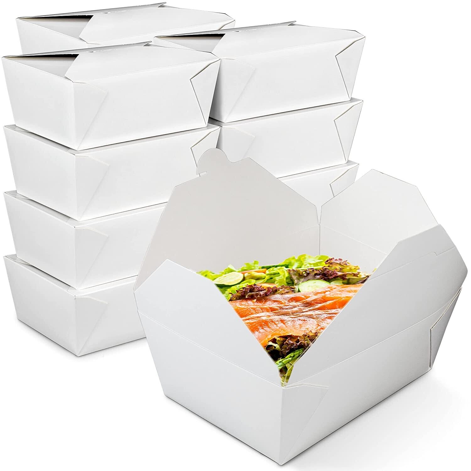 Disposable Take Out Containers 1pc white 175x140x65mm Lunch Meal Food Boxes, Disposable Storage to Go Packaging, Microwave Safe, Leak Grease Resistant for Restaurant and Catering