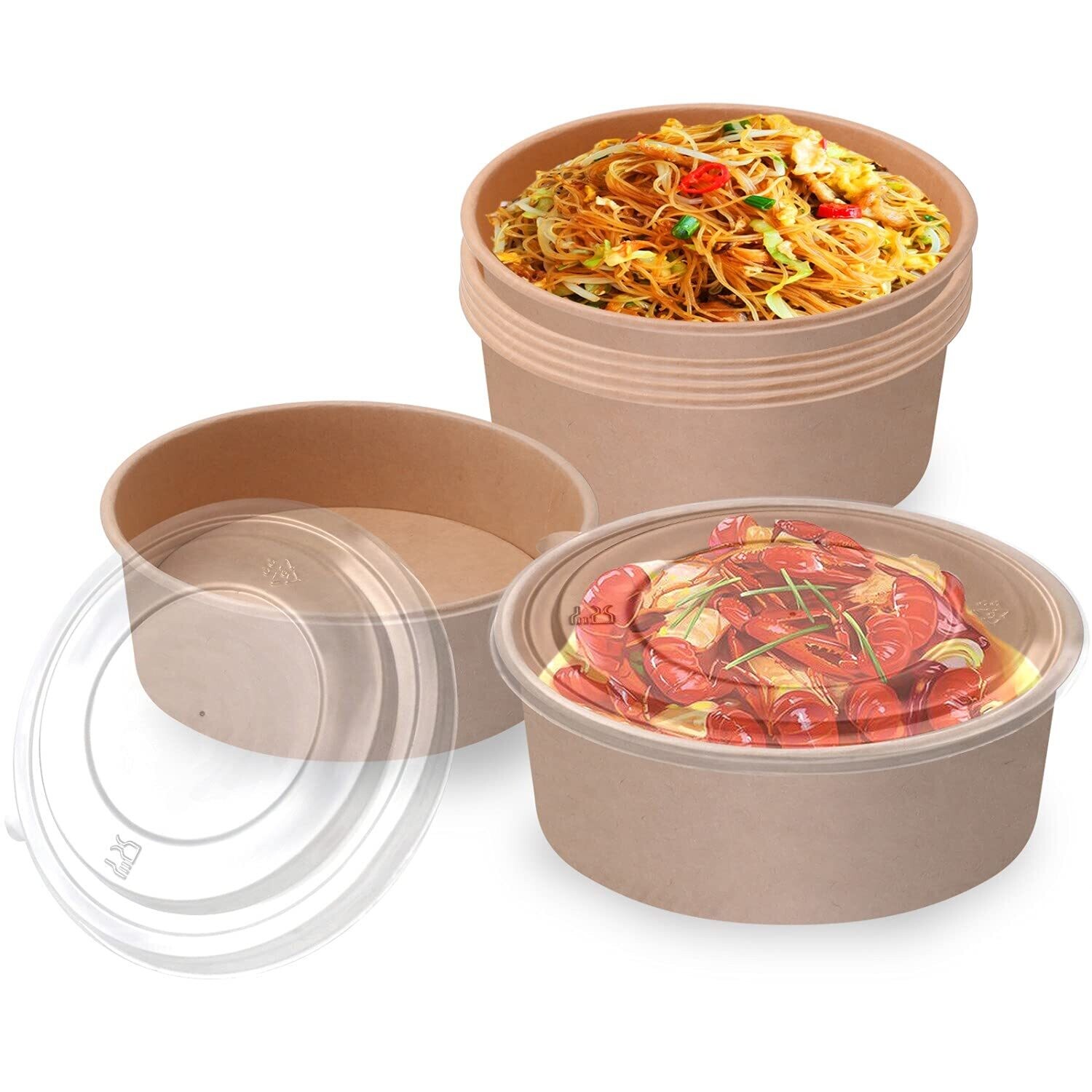 Disposable  Salald Bowls plus Lid ,6pcs 1150ml Disposable salad bowls Soup Bowls Plastic for salads Party Supplies for Hot/Cold Food, Soup