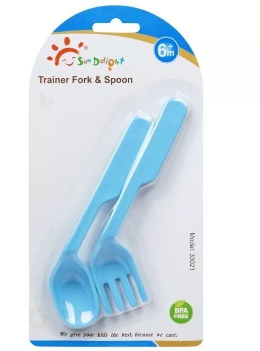 Sundelight PP TPE Soft Bite Color Change Baby Feeding Spoon Fork 33021
