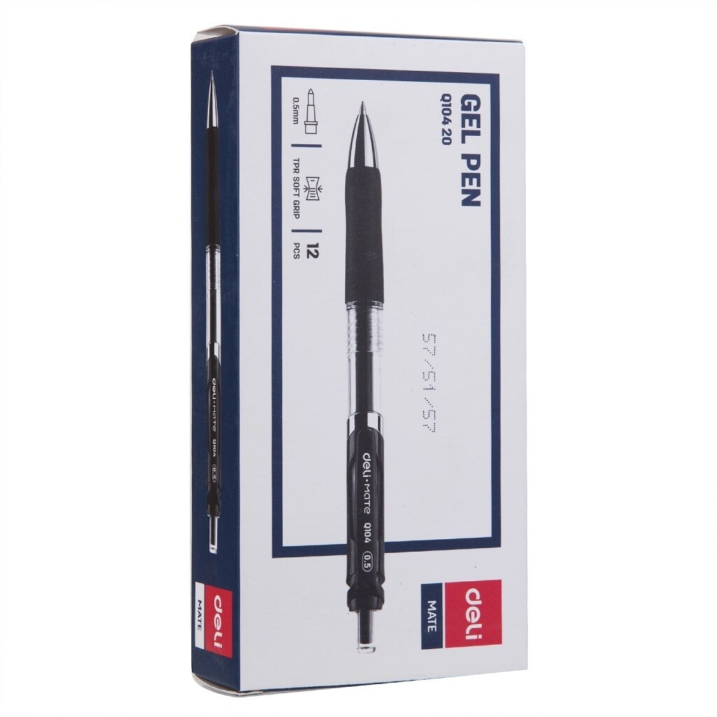 DELI Q10430 Retractable Gel Pen 0.5MM Blue - Office Stationery with Soft Grip