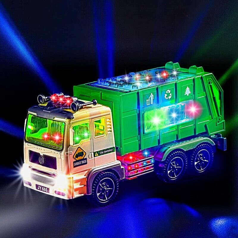 Garbage Toy Truck for Kids with 4D Lights and Sounds - Battery Operated Automatic Bump &amp; Go Car - Sanitation Truck Stickers Age 3+ JY686