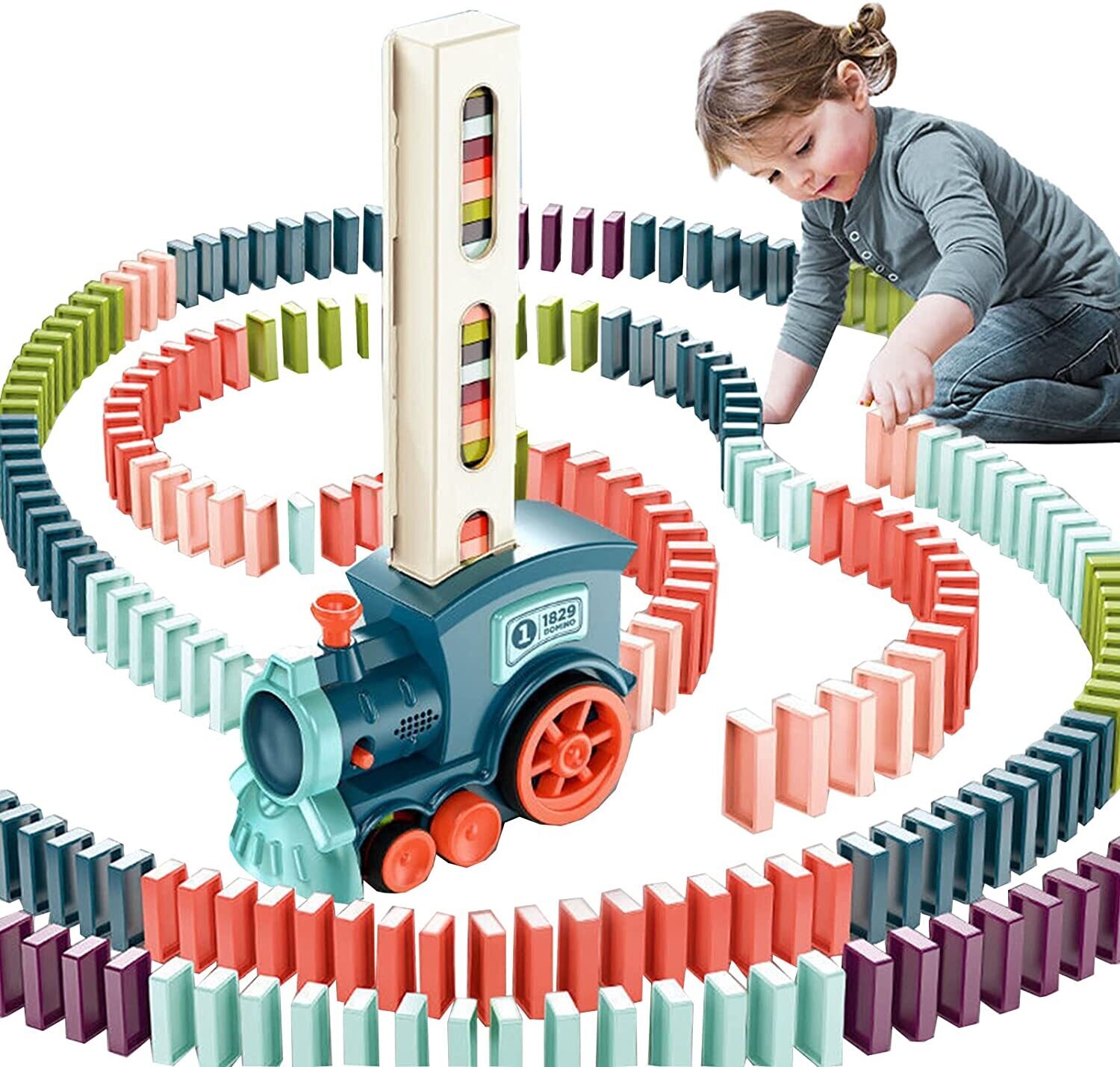 Domino Train Toy Set with 100 Pieces Domino Blocks Automatic Domino Train with Light & Sound. Age 3+ TE21020016/933-337