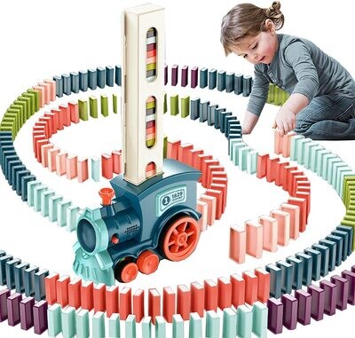 Domino Train Toy Set with 100 Pieces Domino Blocks Automatic Domino Train with Light & Sound. Age 3+