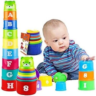Stacking Cup With Number & Letter Printed 6-12months 9pcs/set in a bag Cups Toys, Baby Toys 6 to 12 Months Stacking Toys for Toddlersun Sensory & Sorting Educational Toys for Numbers Letters 8814