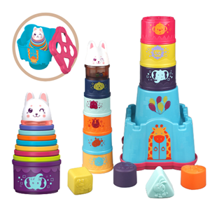 Castle Stacking Toys - Colorful Blocks Stacking Games for Kids - Educational Animal Castle Jenga Set (15pcs) - Total Height up to 58cm - In Printed Box SL83017