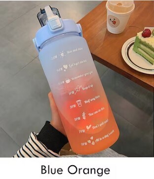 Generic 2L Motivational Tumbler H20 Water Bottle With Time Marker & Blue & Orange