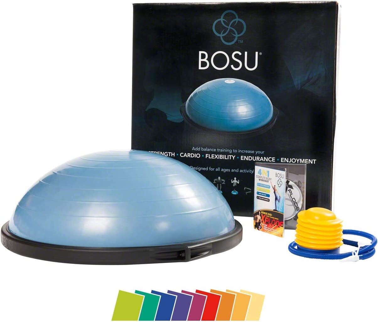 Versatile BOSU Ball Home Fitness Exercise Gym Trainer - Blue Ball with Black ABS Base and Tubes QJ-BALL012