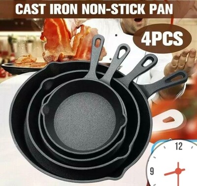 Cast Iron Frying Pan Cooking skillet egg & steak stir-fry pan 4PCS set Size:16cm/20cm/20cm/26cm