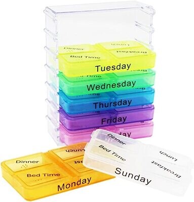 Pill Organizer Drawer 7 Daily Medicine Organizer for AM, PM, Lunch & Bedtime - Pocketsize & for Travel 7.5X4.5X10.5cm PILLBOX 2